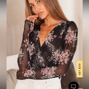 Sheer Me Out Black Floral Print Mesh Long Sleeve Bodysuit
